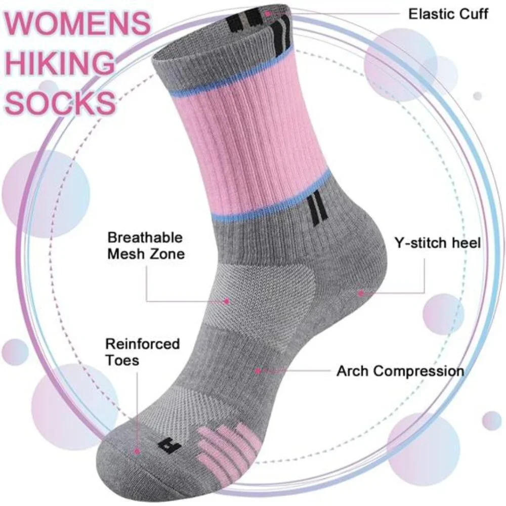 5 Pairs Women's Crew Socks Performance Cushioned Moisture Wicking Socks